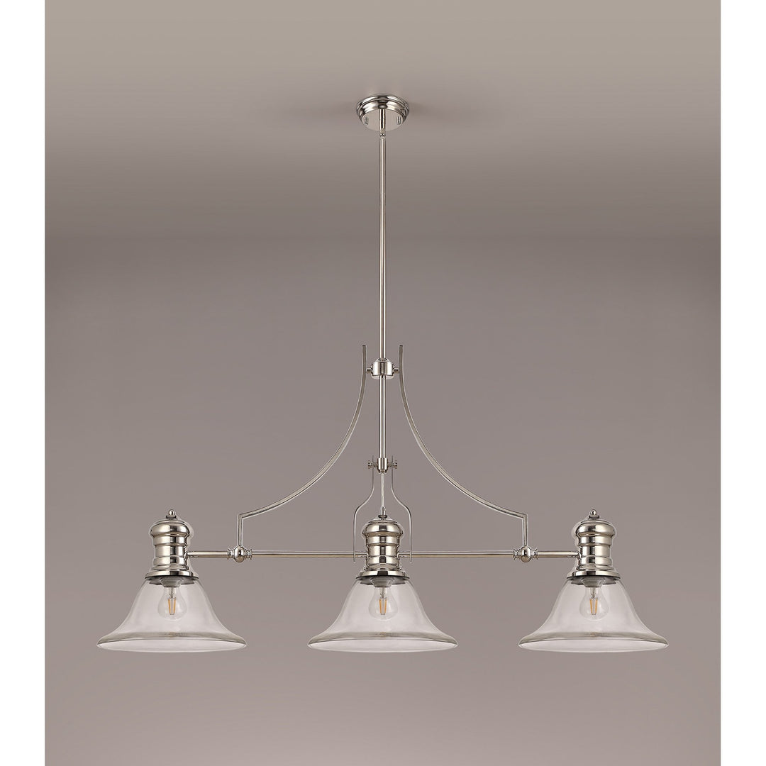 Nelson Lighting NLK03729 Louis 3 Light Telescopic Pendant 30cm Smooth Bell Glass Shade Polished Nickel/Clear