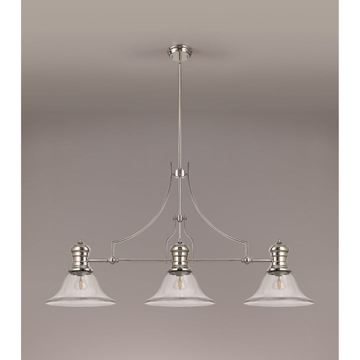 Nelson Lighting NLK03729 Louis 3 Light Telescopic Pendant 30cm Smooth Bell Glass Shade Polished Nickel/Clear