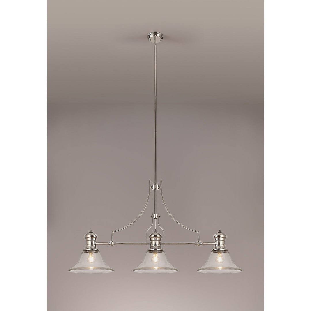 Nelson Lighting NLK03729 Louis 3 Light Telescopic Pendant 30cm Smooth Bell Glass Shade Polished Nickel/Clear