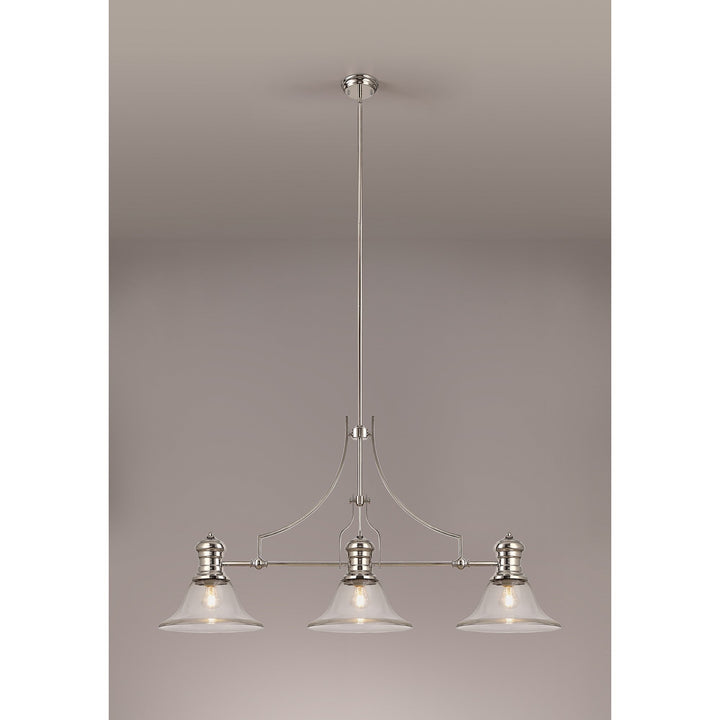 Nelson Lighting NLK03729 Louis 3 Light Telescopic Pendant 30cm Smooth Bell Glass Shade Polished Nickel/Clear