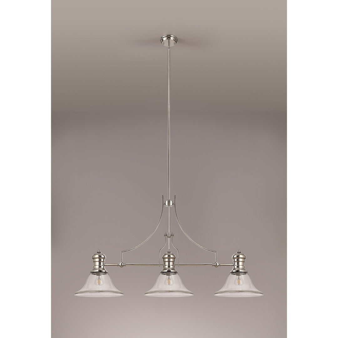 Nelson Lighting NLK03729 Louis 3 Light Telescopic Pendant 30cm Smooth Bell Glass Shade Polished Nickel/Clear