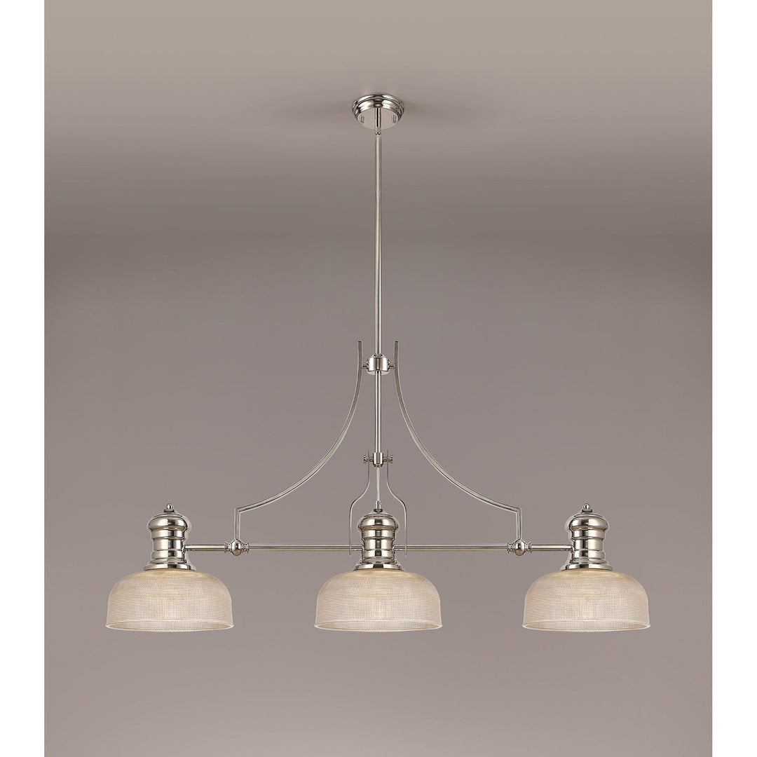 Nelson Lighting NLK03739 Louis 3 Light Telescopic Pendant 26.5cm Prismatic Glass Shade Polished Nickel/Clear