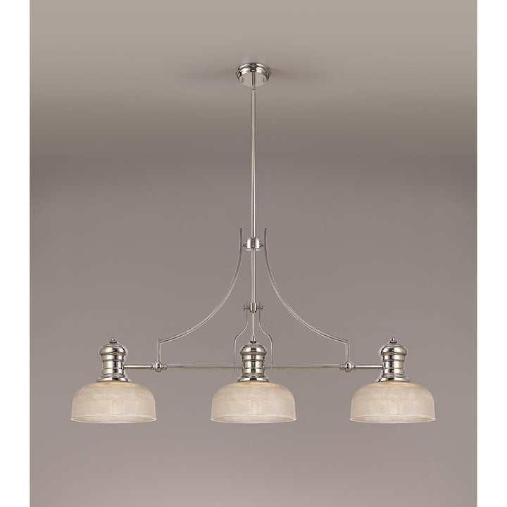 Nelson Lighting NLK03739 Louis 3 Light Telescopic Pendant 26.5cm Prismatic Glass Shade Polished Nickel/Clear