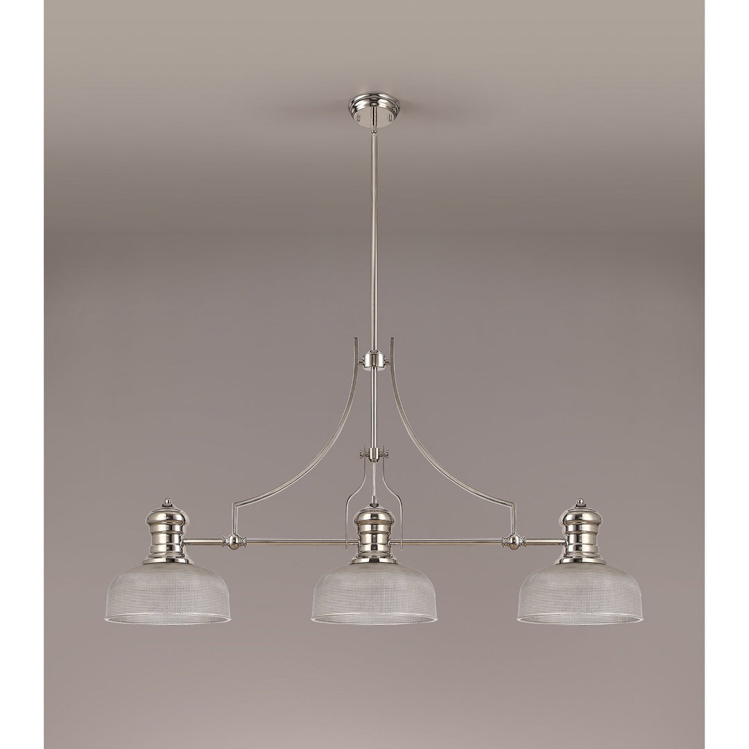 Nelson Lighting NLK03739 Louis 3 Light Telescopic Pendant 26.5cm Prismatic Glass Shade Polished Nickel/Clear