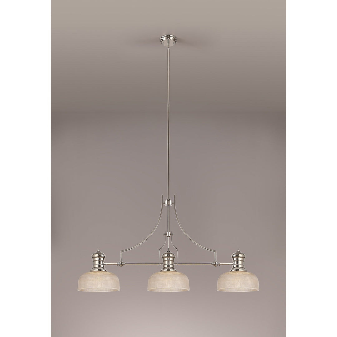 Nelson Lighting NLK03739 Louis 3 Light Telescopic Pendant 26.5cm Prismatic Glass Shade Polished Nickel/Clear