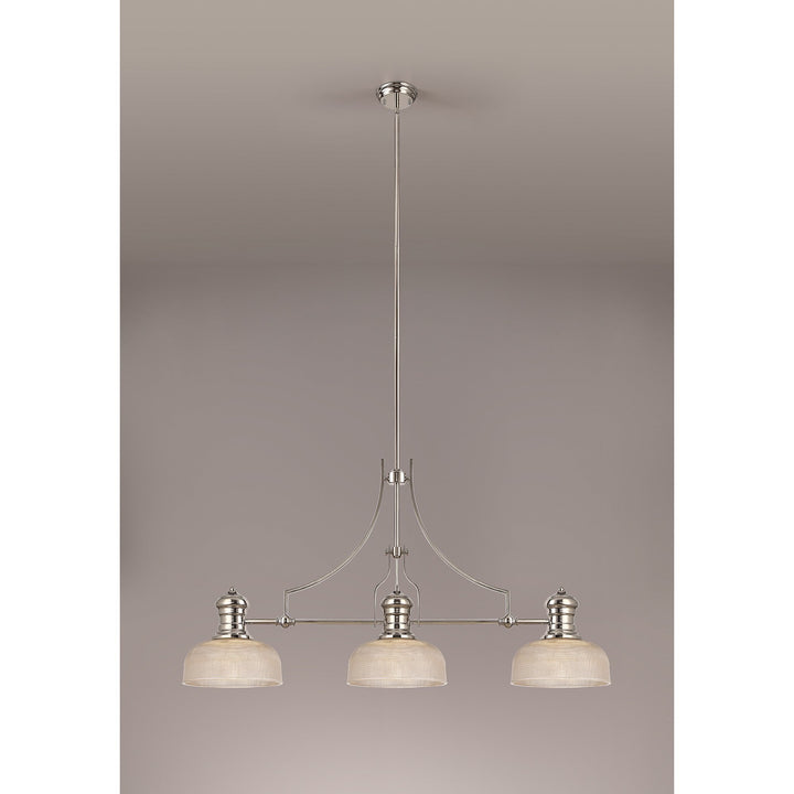 Nelson Lighting NLK03739 Louis 3 Light Telescopic Pendant 26.5cm Prismatic Glass Shade Polished Nickel/Clear