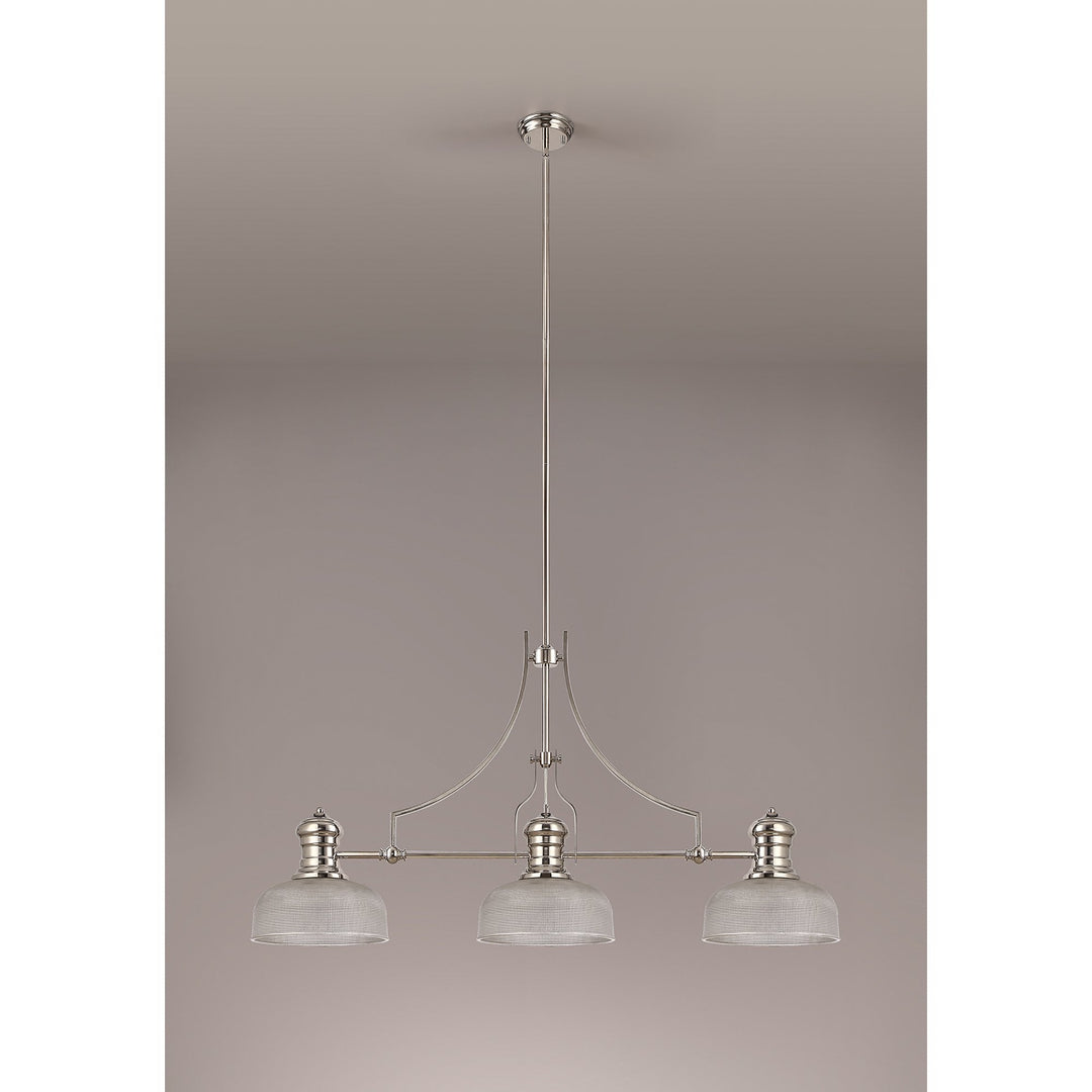 Nelson Lighting NLK03739 Louis 3 Light Telescopic Pendant 26.5cm Prismatic Glass Shade Polished Nickel/Clear