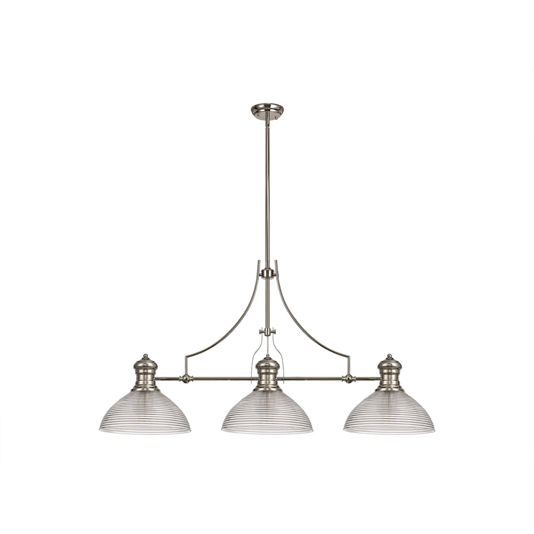 Nelson Lighting NLK03749 Louis 3 Light Telescopic Pendant 33.5cm Prismatic Glass Shade Polished Nickel/Clear