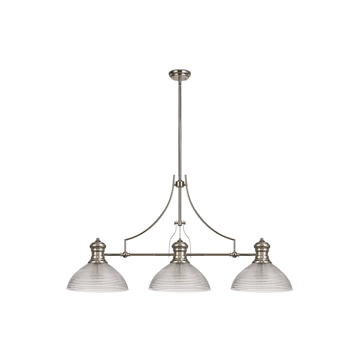 Nelson Lighting NLK03749 Louis 3 Light Telescopic Pendant 33.5cm Prismatic Glass Shade Polished Nickel/Clear