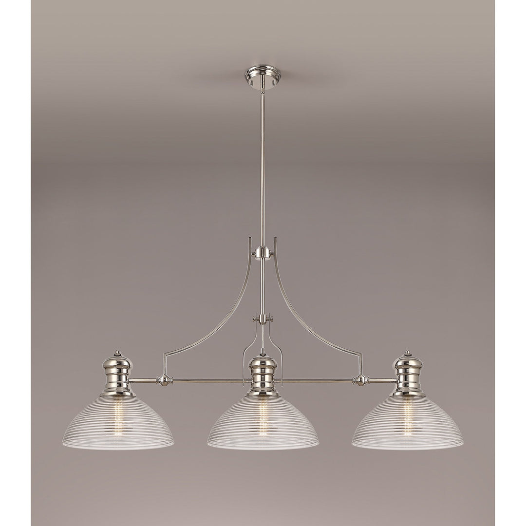 Nelson Lighting NLK03749 Louis 3 Light Telescopic Pendant 33.5cm Prismatic Glass Shade Polished Nickel/Clear