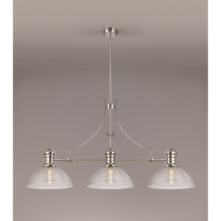 Nelson Lighting NLK03749 Louis 3 Light Telescopic Pendant 33.5cm Prismatic Glass Shade Polished Nickel/Clear