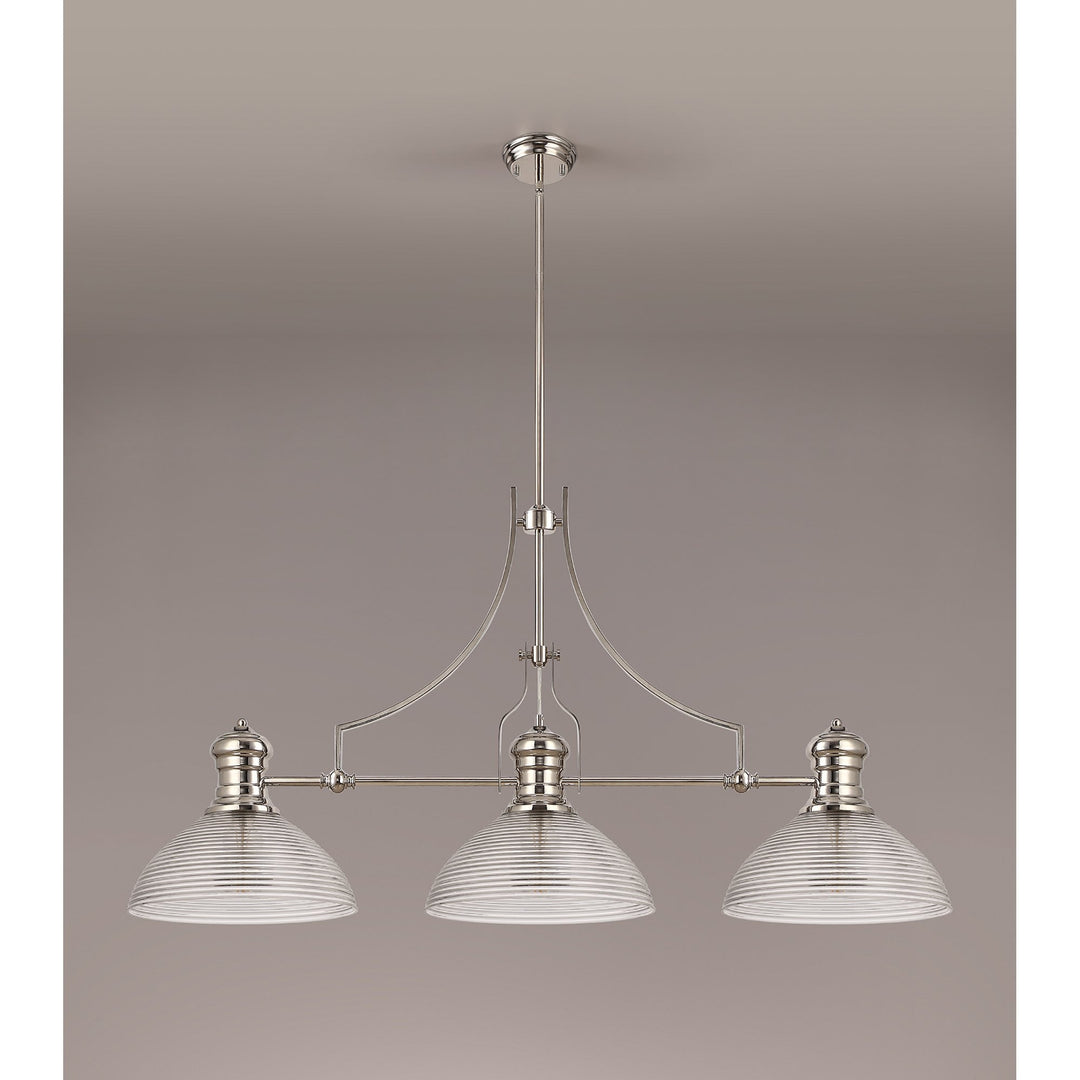 Nelson Lighting NLK03749 Louis 3 Light Telescopic Pendant 33.5cm Prismatic Glass Shade Polished Nickel/Clear