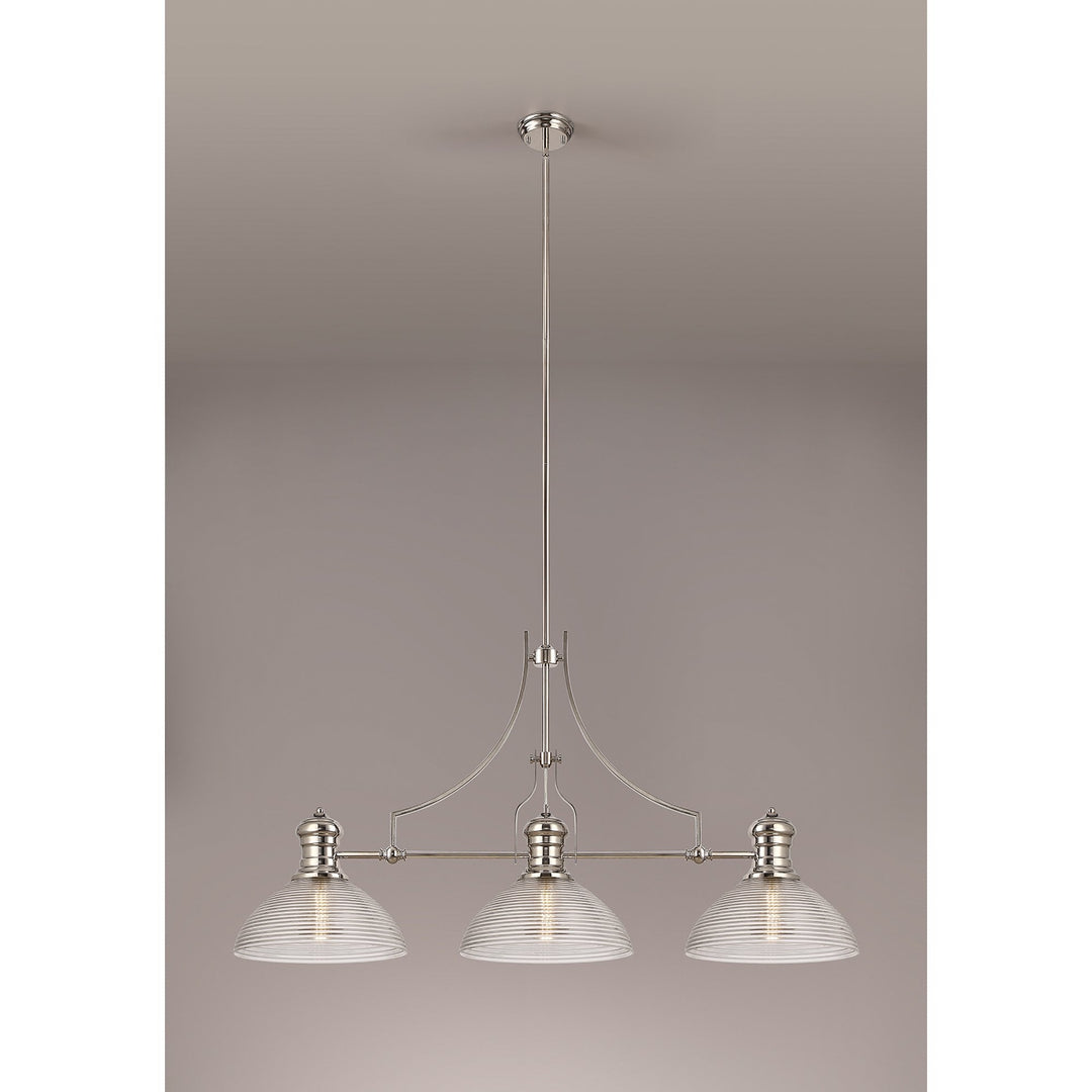 Nelson Lighting NLK03749 Louis 3 Light Telescopic Pendant 33.5cm Prismatic Glass Shade Polished Nickel/Clear