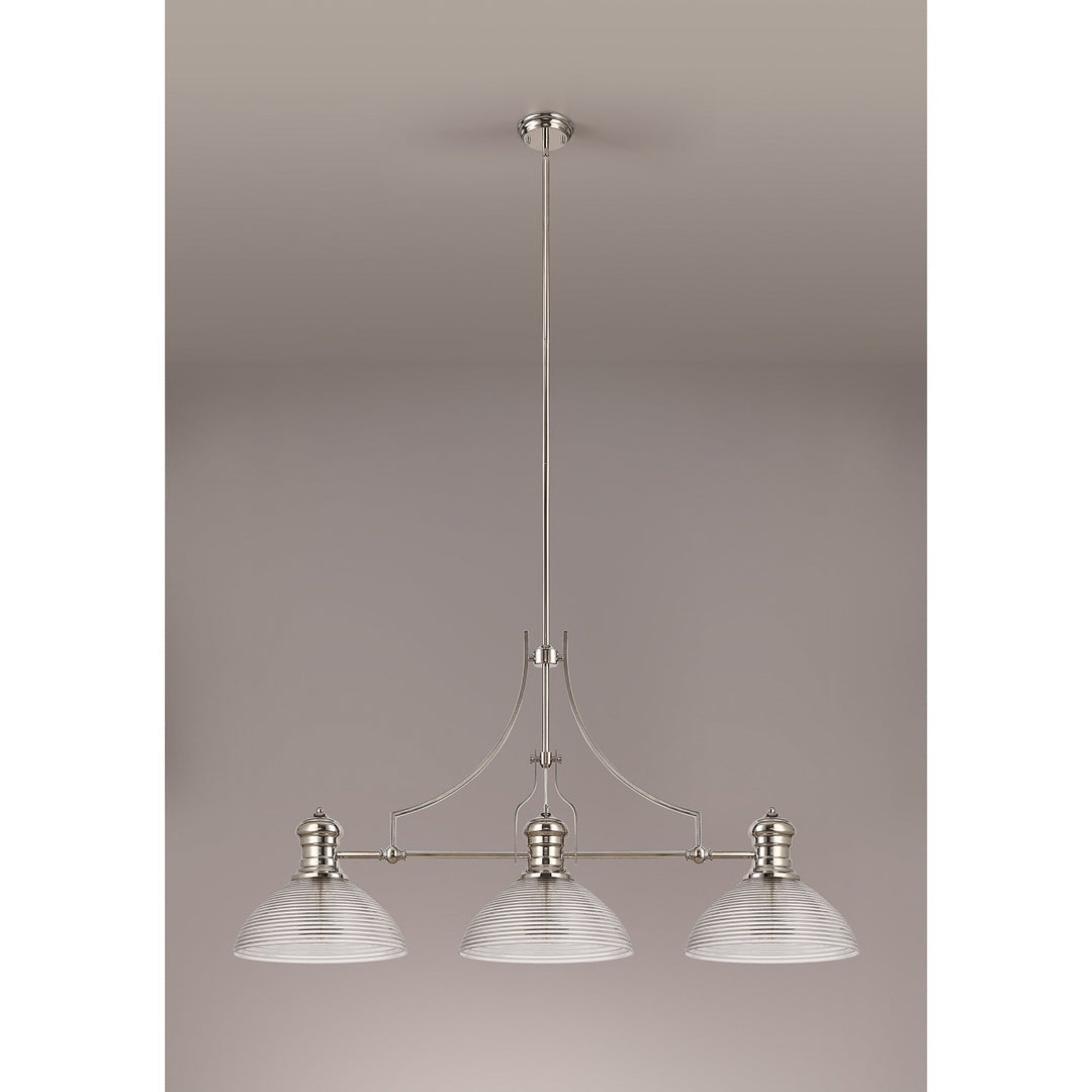 Nelson Lighting NLK03749 Louis 3 Light Telescopic Pendant 33.5cm Prismatic Glass Shade Polished Nickel/Clear