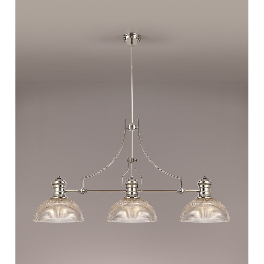 Nelson Lighting NLK03759 Louis 3 Light Telescopic Pendant With 30cm Prismatic Glass Shade Polished Nickel/Clear