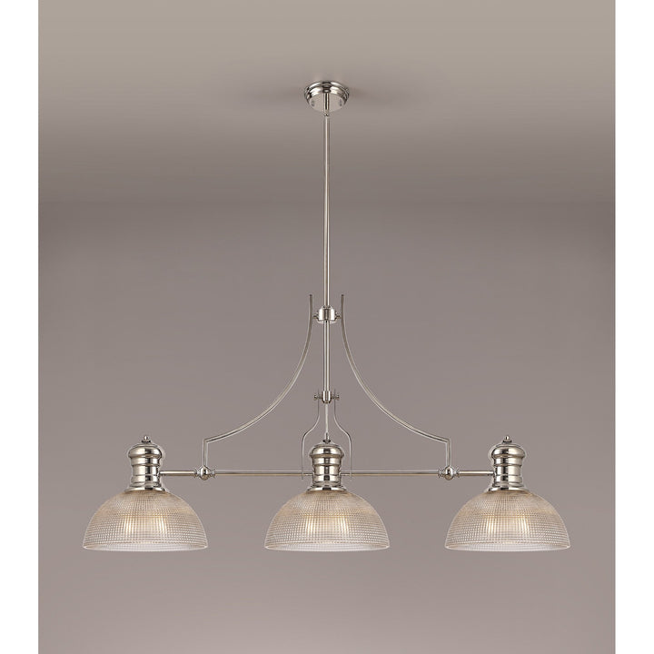 Nelson Lighting NLK03759 Louis 3 Light Telescopic Pendant With 30cm Prismatic Glass Shade Polished Nickel/Clear