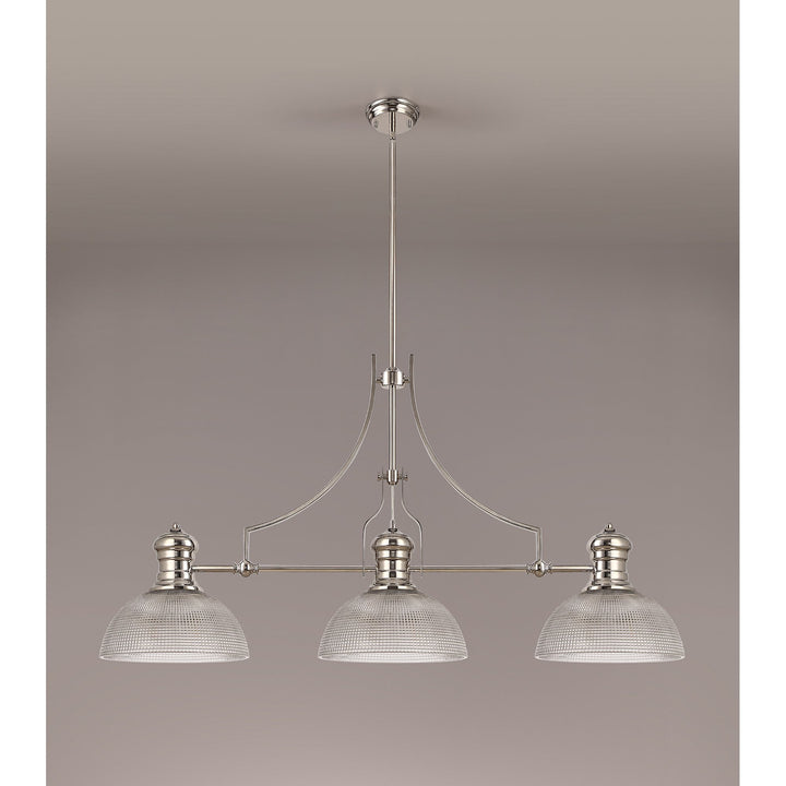 Nelson Lighting NLK03759 Louis 3 Light Telescopic Pendant With 30cm Prismatic Glass Shade Polished Nickel/Clear