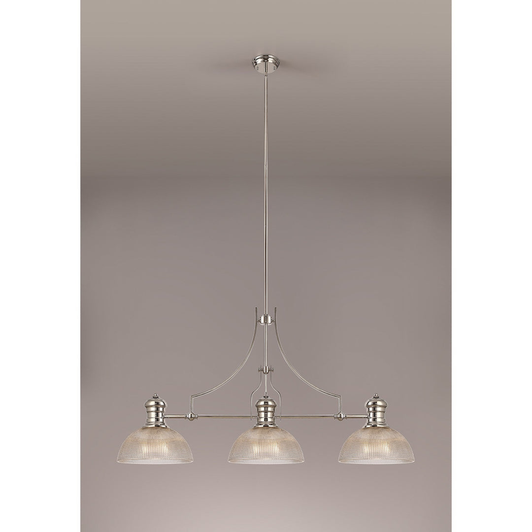 Nelson Lighting NLK03759 Louis 3 Light Telescopic Pendant With 30cm Prismatic Glass Shade Polished Nickel/Clear