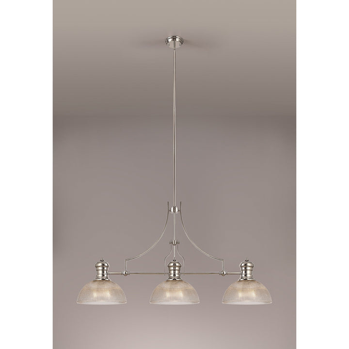 Nelson Lighting NLK03759 Louis 3 Light Telescopic Pendant With 30cm Prismatic Glass Shade Polished Nickel/Clear