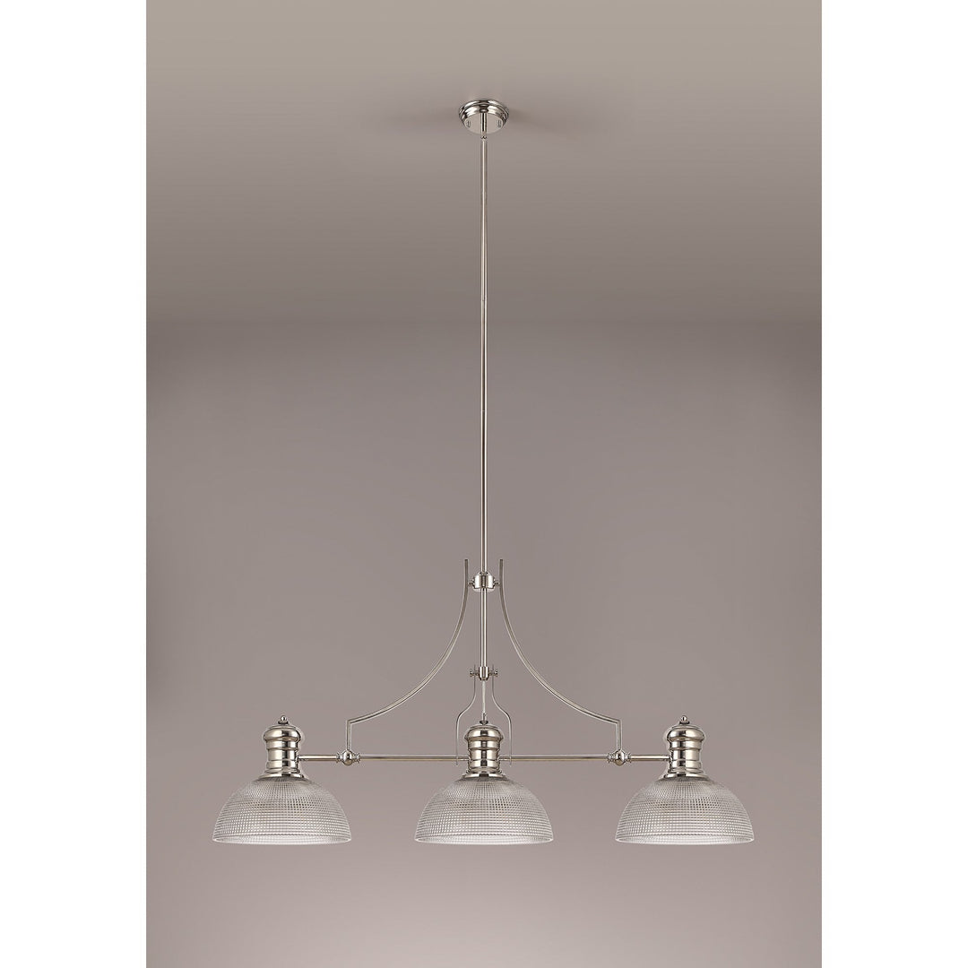 Nelson Lighting NLK03759 Louis 3 Light Telescopic Pendant With 30cm Prismatic Glass Shade Polished Nickel/Clear