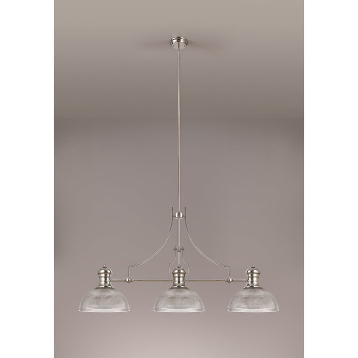 Nelson Lighting NLK03759 Louis 3 Light Telescopic Pendant With 30cm Prismatic Glass Shade Polished Nickel/Clear