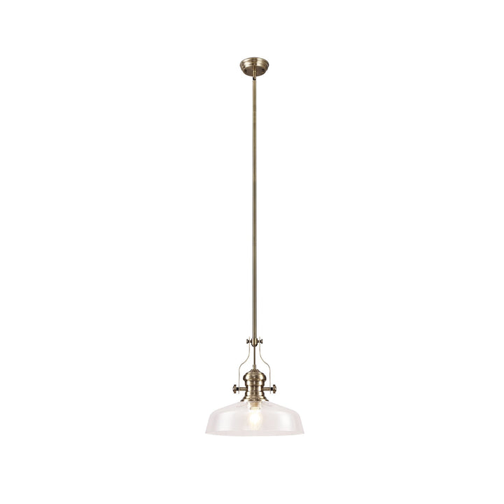 Nelson Lighting NLK04609 Louis Pendant With 38cm Flat Round Shade Antique Brass/Clear Glass