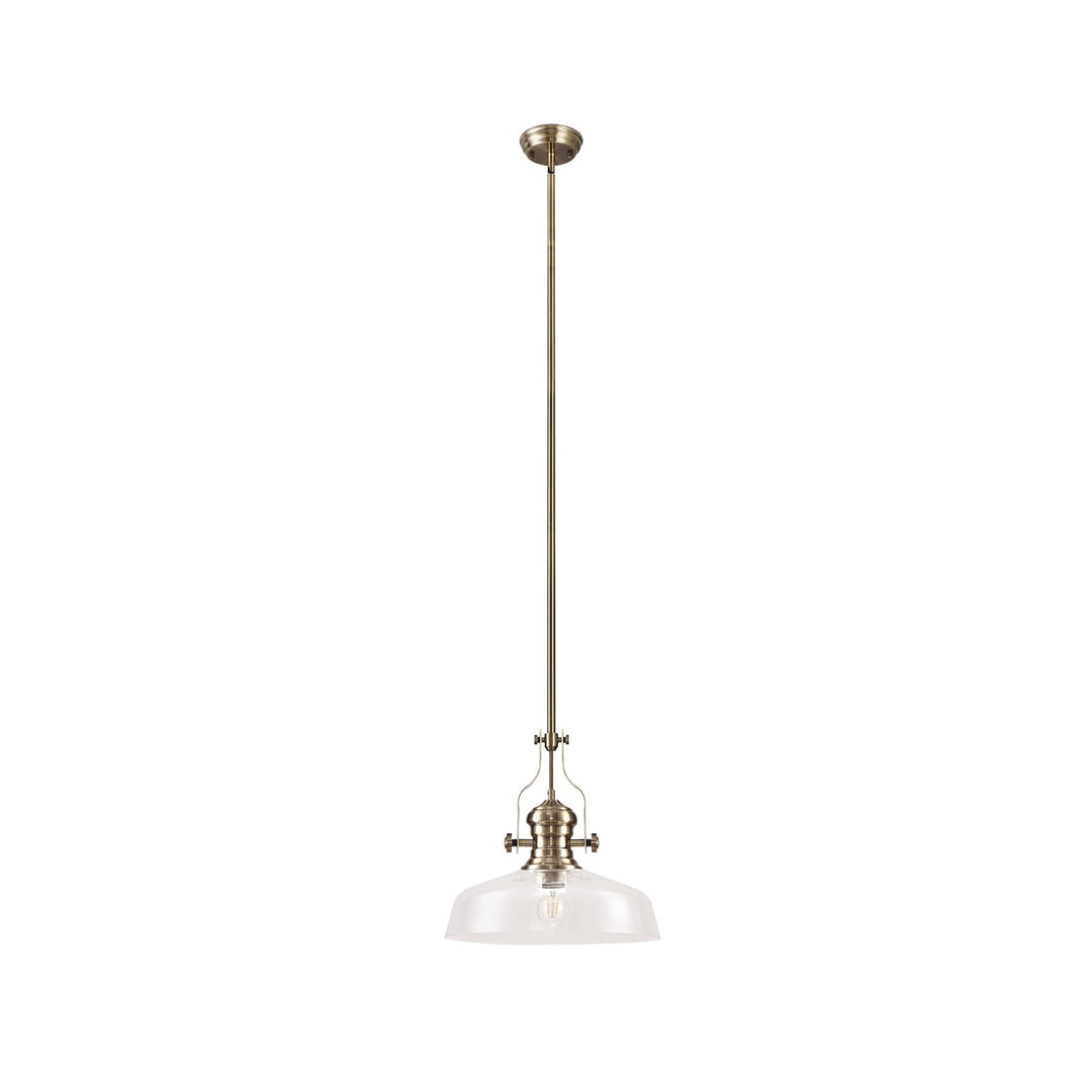 Nelson Lighting NLK04609 Louis Pendant With 38cm Flat Round Shade Antique Brass/Clear Glass