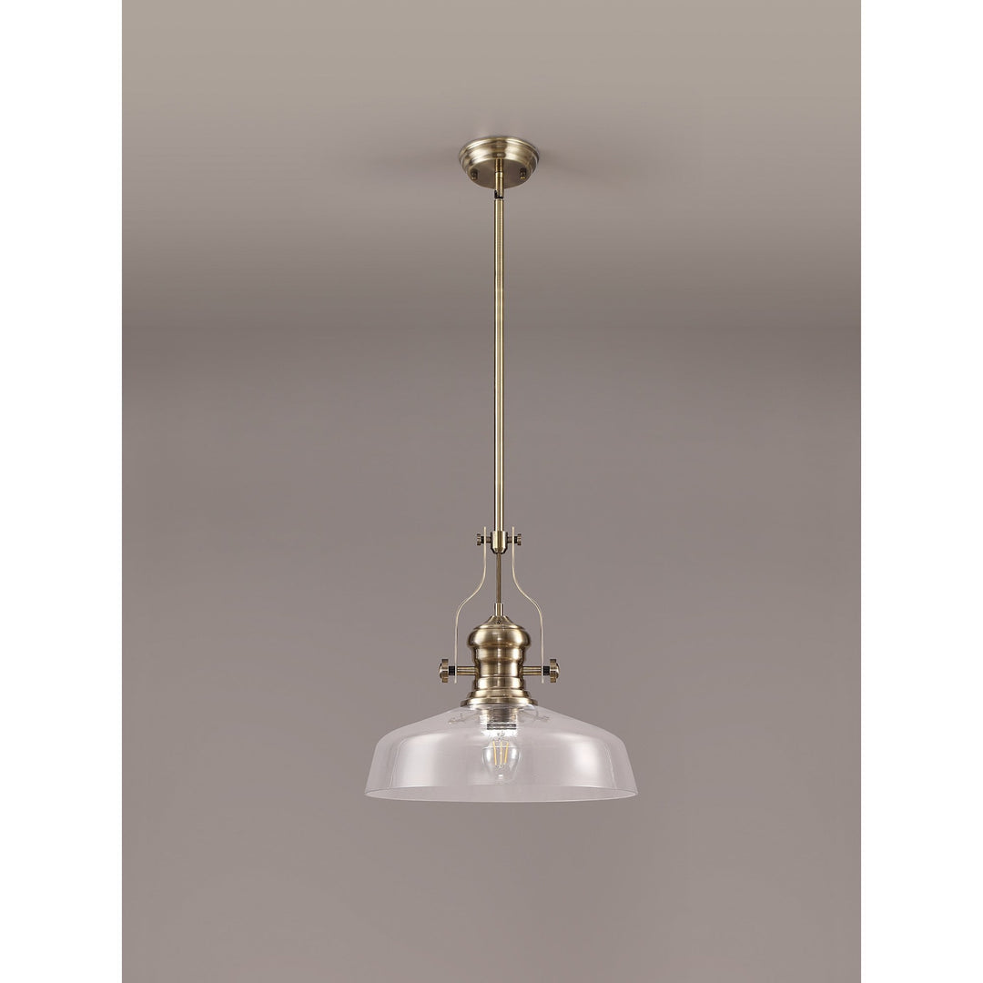 Nelson Lighting NLK04609 Louis Pendant With 38cm Flat Round Shade Antique Brass/Clear Glass