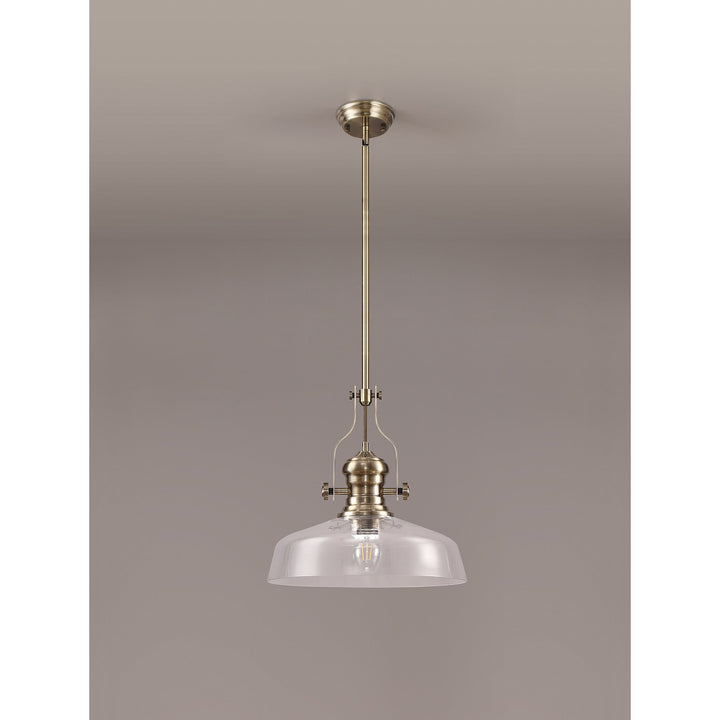 Nelson Lighting NLK04609 Louis Pendant With 38cm Flat Round Shade Antique Brass/Clear Glass