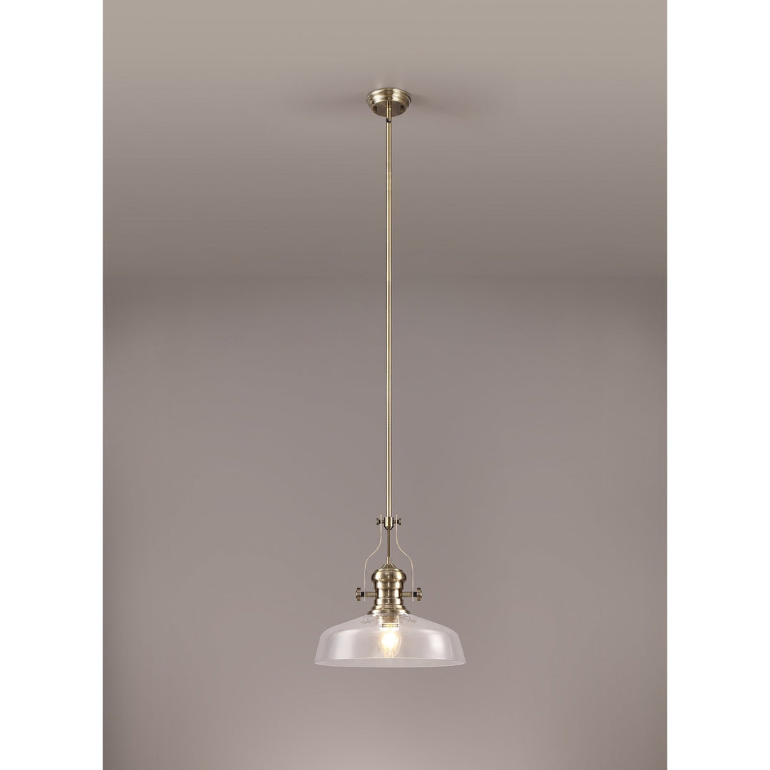 Nelson Lighting NLK04609 Louis Pendant With 38cm Flat Round Shade Antique Brass/Clear Glass