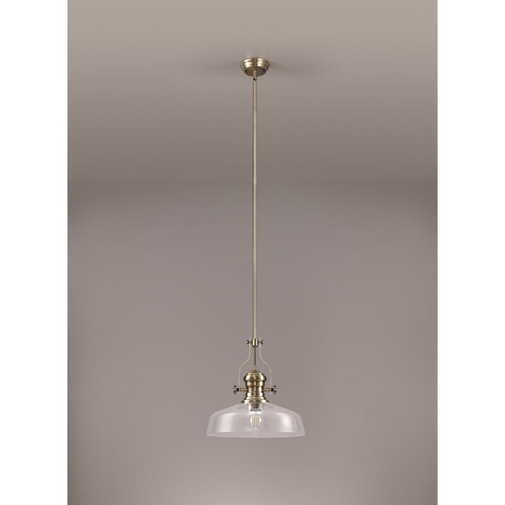 Nelson Lighting NLK04609 Louis Pendant With 38cm Flat Round Shade Antique Brass/Clear Glass