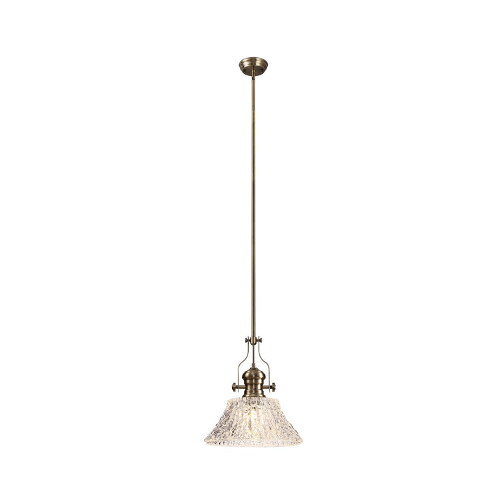 Nelson Lighting NLK04619 Louis Pendant With 38cm Patterned Round Shade Antique Brass/Clear Glass