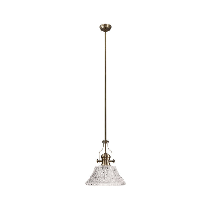 Nelson Lighting NLK04619 Louis Pendant With 38cm Patterned Round Shade Antique Brass/Clear Glass