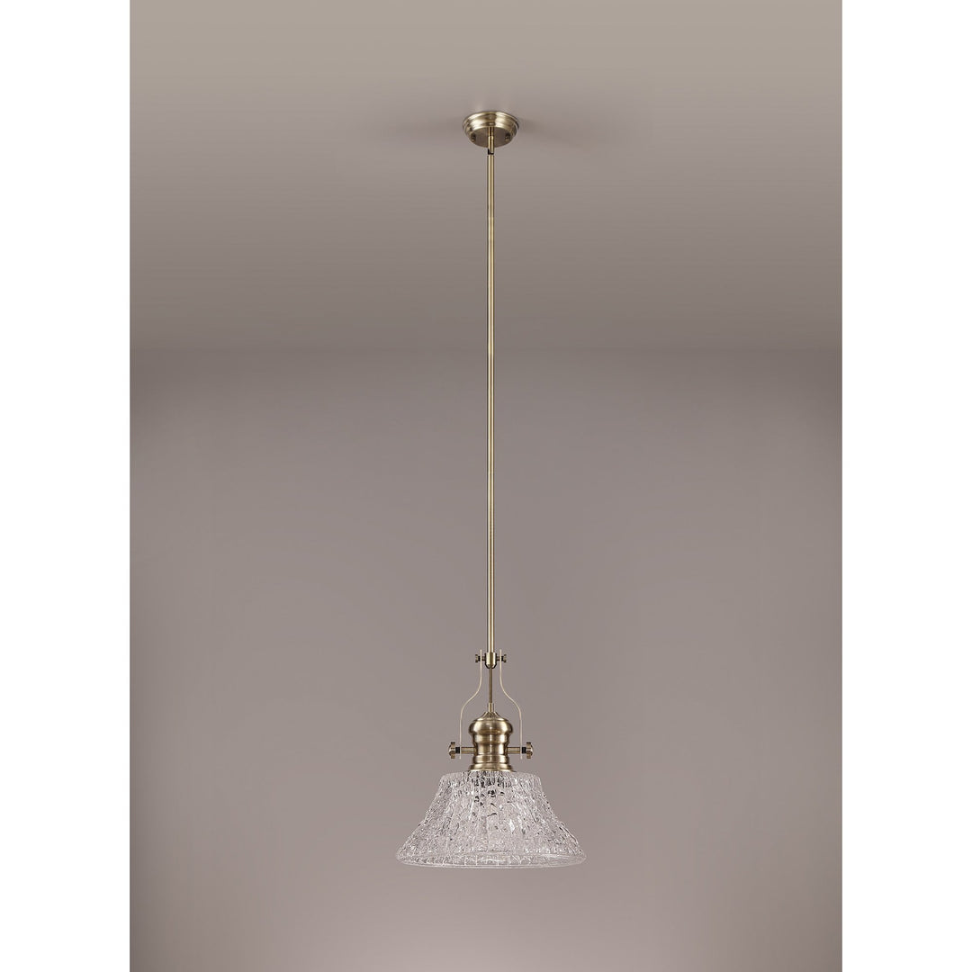 Nelson Lighting NLK04619 Louis Pendant With 38cm Patterned Round Shade Antique Brass/Clear Glass