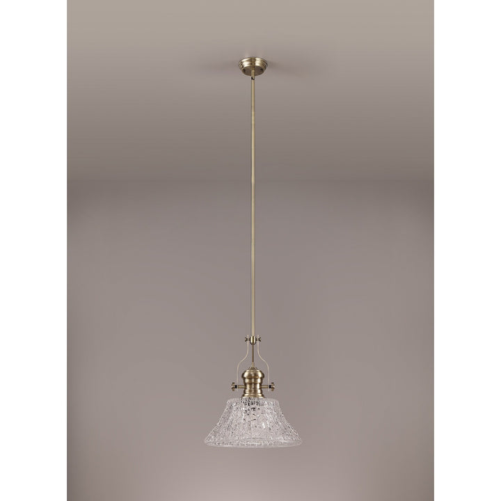 Nelson Lighting NLK04619 Louis Pendant With 38cm Patterned Round Shade Antique Brass/Clear Glass