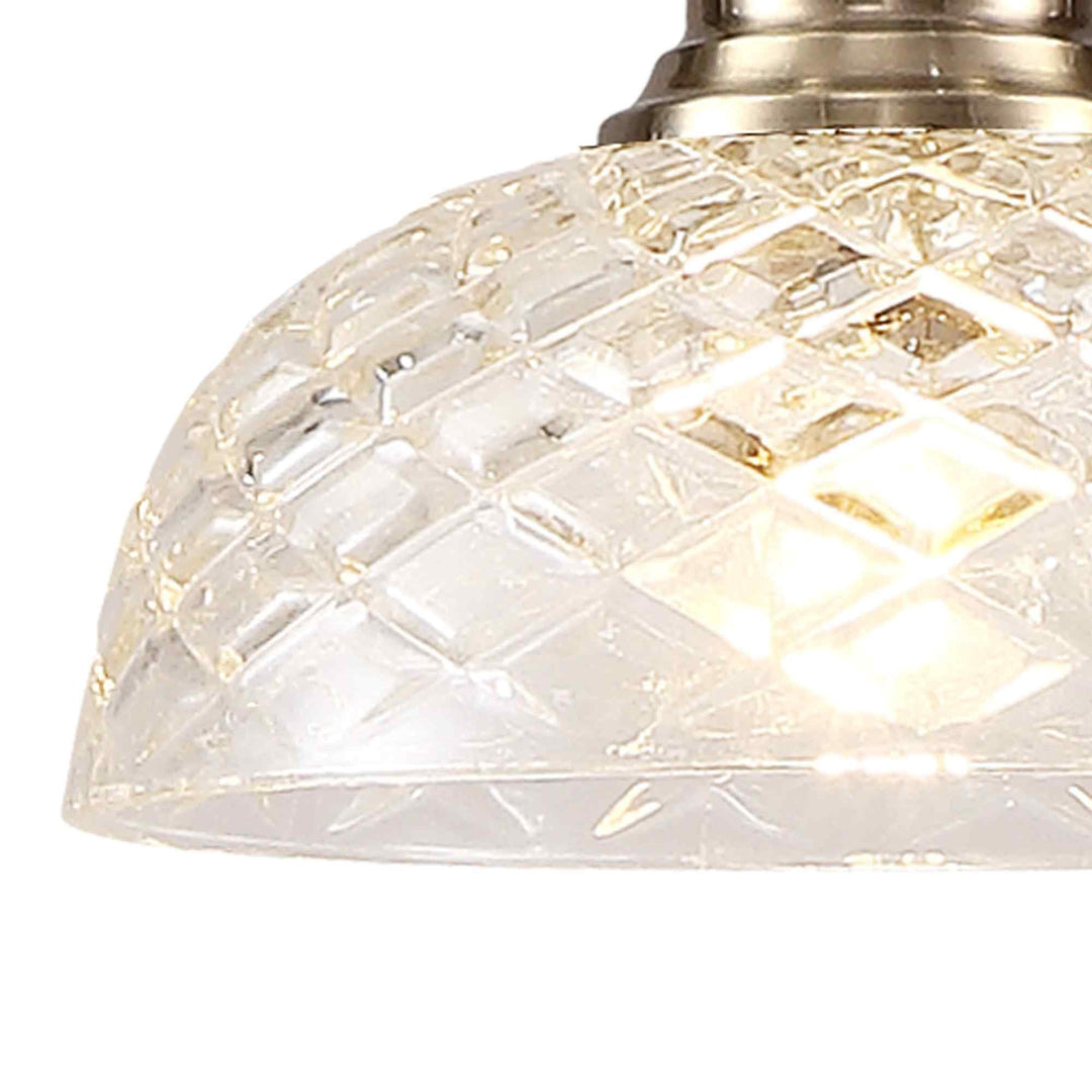 Nelson Lighting NLK04629 Louis Pendant With 30cm Flat Round Patterned Shade Antique Brass/Clear Glass