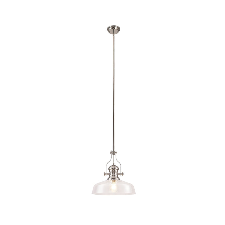 Nelson Lighting NLK04639 Louis Pendant With 38cm Flat Round Shade Polished Nickel/Clear Glass