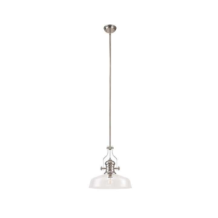 Nelson Lighting NLK04639 Louis Pendant With 38cm Flat Round Shade Polished Nickel/Clear Glass