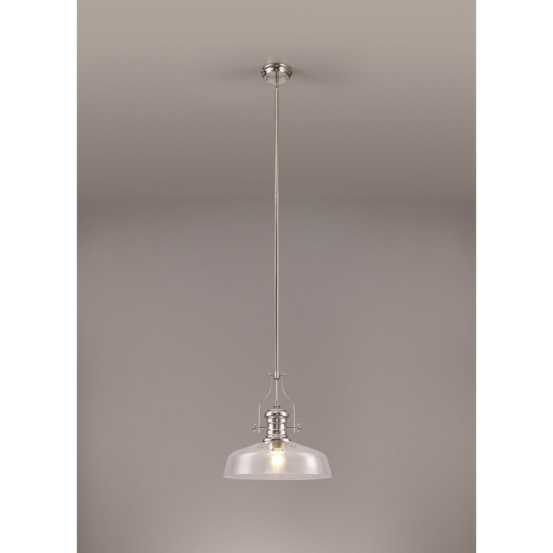 Nelson Lighting NLK04639 Louis Pendant With 38cm Flat Round Shade Polished Nickel/Clear Glass