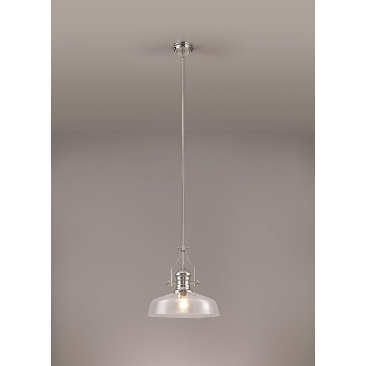 Nelson Lighting NLK04639 Louis Pendant With 38cm Flat Round Shade Polished Nickel/Clear Glass