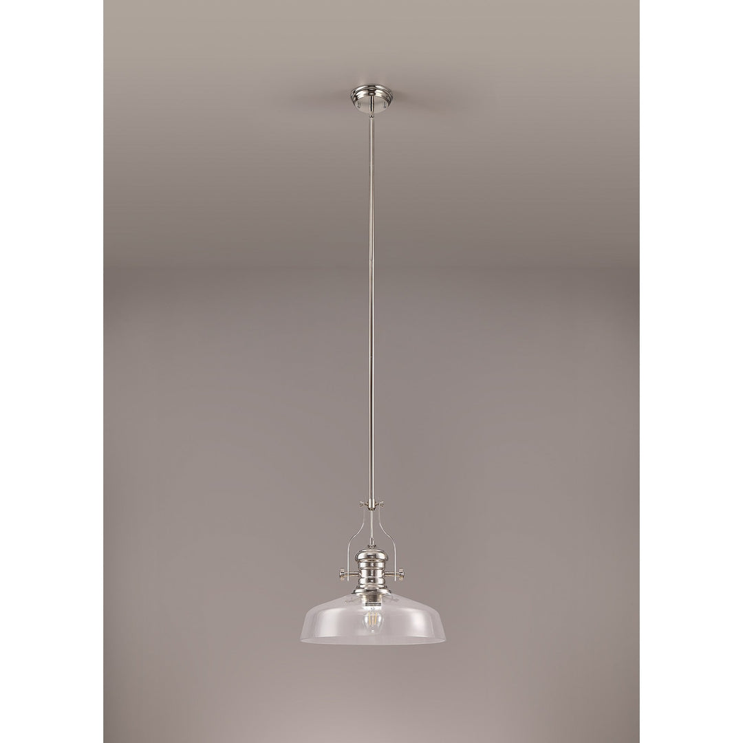 Nelson Lighting NLK04639 Louis Pendant With 38cm Flat Round Shade Polished Nickel/Clear Glass