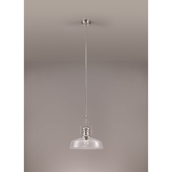 Nelson Lighting NLK04639 Louis Pendant With 38cm Flat Round Shade Polished Nickel/Clear Glass