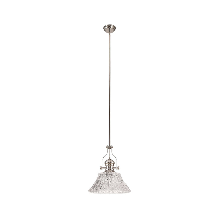 Nelson Lighting NLK04659 Louis Pendant With 38cm Patterned Round Shade Polished Nickel/Clear Glass