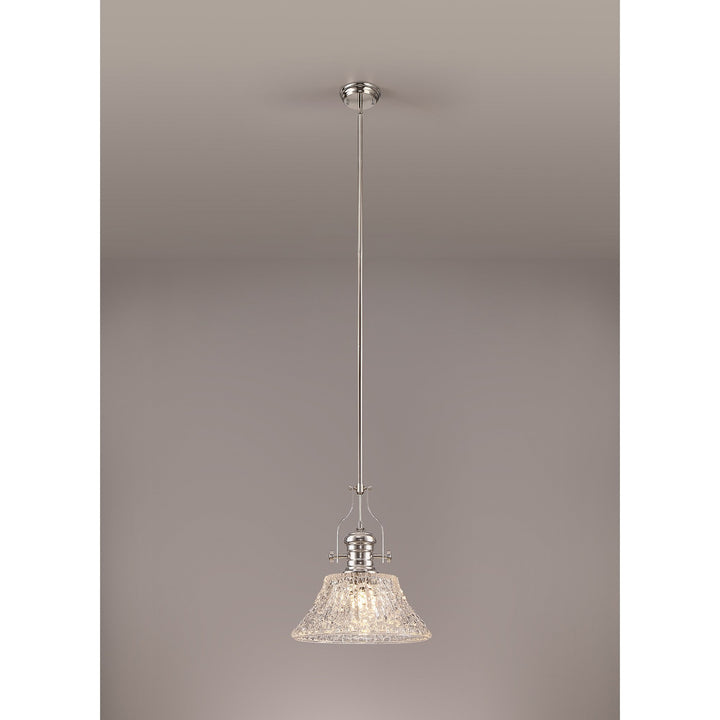 Nelson Lighting NLK04659 Louis Pendant With 38cm Patterned Round Shade Polished Nickel/Clear Glass