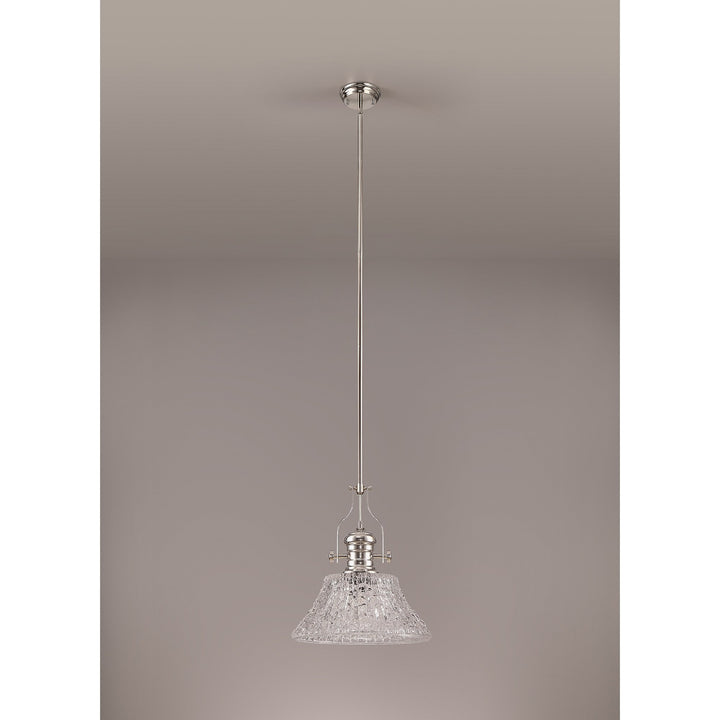 Nelson Lighting NLK04659 Louis Pendant With 38cm Patterned Round Shade Polished Nickel/Clear Glass