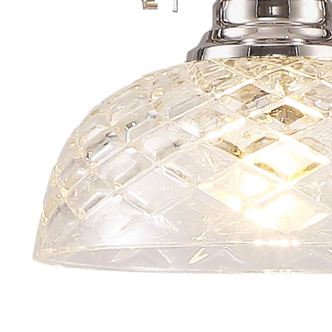 Nelson Lighting NLK04669 Louis Pendant With 30cm Flat Round Patterned Shade Polished Nickel/Clear Glass