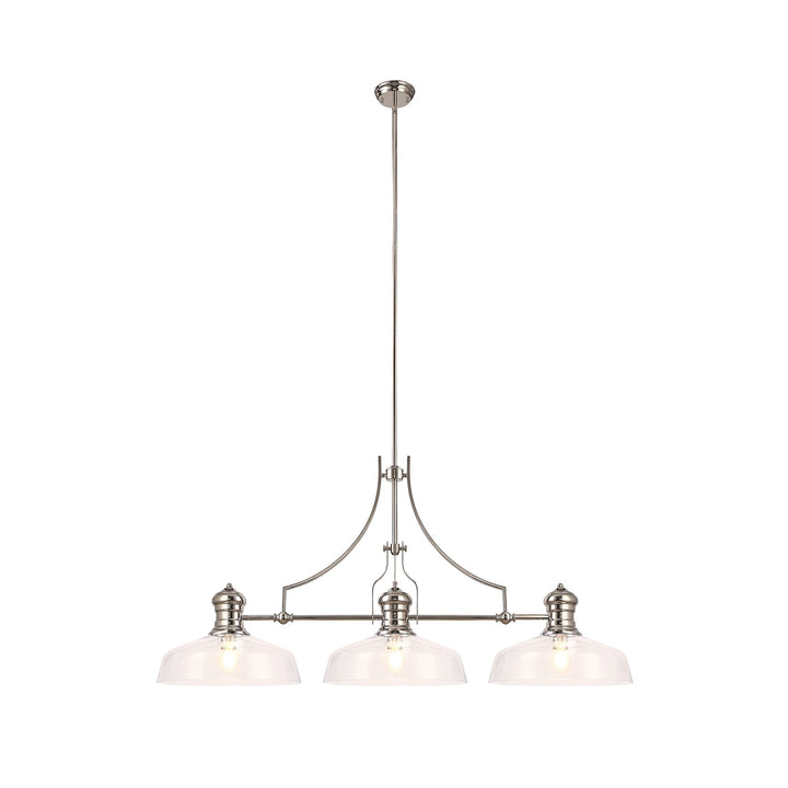 Nelson Lighting NLK04819 Louis Linear Pendant With 38cm Flat Round Shade Polished Nickel/Clear Glass