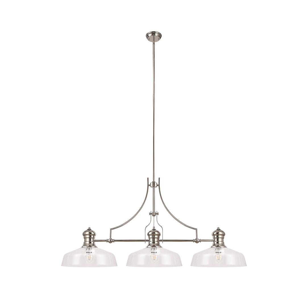 Nelson Lighting NLK04819 Louis Linear Pendant With 38cm Flat Round Shade Polished Nickel/Clear Glass