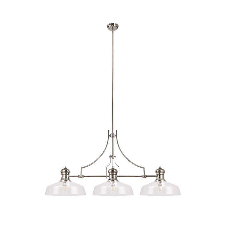 Nelson Lighting NLK04819 Louis Linear Pendant With 38cm Flat Round Shade Polished Nickel/Clear Glass