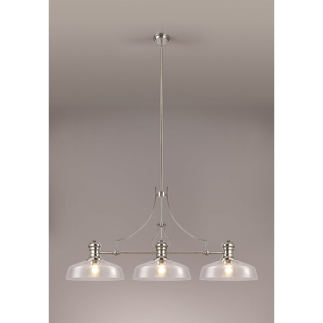 Nelson Lighting NLK04819 Louis Linear Pendant With 38cm Flat Round Shade Polished Nickel/Clear Glass